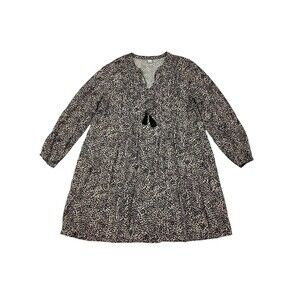 Old Navy Boho Swing Mini Dress Tassel Tie Cheetah Pleated Tunic Women L Tan